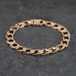 Second Hand 9ct Yellow Gold Bark Effect Finish 8 Inch Curb Chain Bracelet 41081282