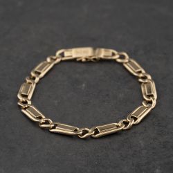 Second Hand 9ct Yellow Gold Bar & Curb 8 Inch Flat Link Chain Bracelet 41081305