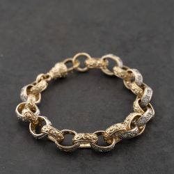 Second Hand 9ct Two Colour Gold Cubic Zirconia 8 Inch Belcher Chain Bracelet 41081313