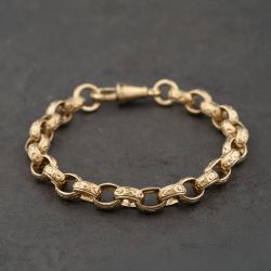 Second Hand 9ct Yellow Gold Oval Engraved 8 Inch Belcher Chain Bracelet 41081318