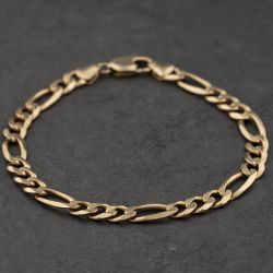 Second Hand 9ct Yellow Gold 9 Inch Figaro Chain Bracelet 41081332