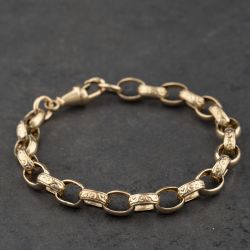 Second Hand 9ct Yellow Gold Patterned Link 8.5 Inch Belcher Chain Bracelet 41081337