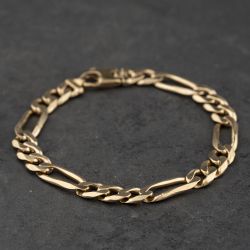 Second Hand 9ct Yellow Gold 8 Inch Figaro Chain Bracelet 41081341
