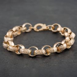 Second Hand 9ct Yellow Gold Engraved And Plain Belcher Chain Bracelet 4108433