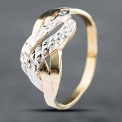 Second Hand 14ct Two Colour Gold Diamond Cut Crossover Ring 41101341