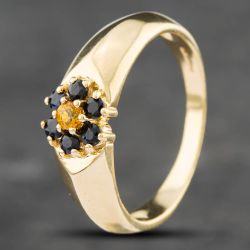 Second Hand 9ct Yellow Gold Blue & Yellow Sapphire Cluster Ring 41101668