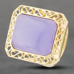 Second Hand 14ct Yellow Gold Lilac Jade Oblong Dress Ring 41102181