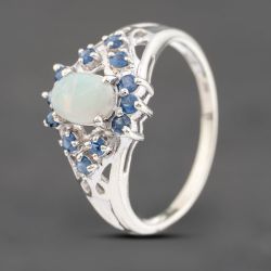 Second Hand 9ct White Gold Opal & Sapphire Cluster Ring 41102535