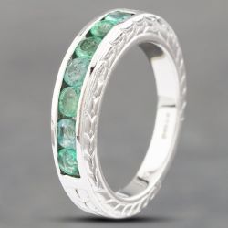 Second Hand 9ct White Gold Emerald Half Eternity Ring 41102544