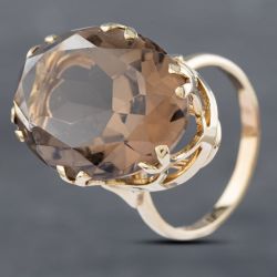 Second Hand Vintage 9ct Yellow Gold Smokey Quartz Large Oval Dress Ring 41102593