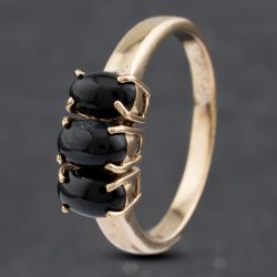 Second Hand 9ct Yellow Gold Black Star Diopside Three Stone Ring 41102669