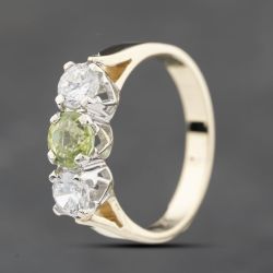 Second Hand 9ct Yellow Gold Peridot & Cubic Zirconia Three Stone Ring 41102694
