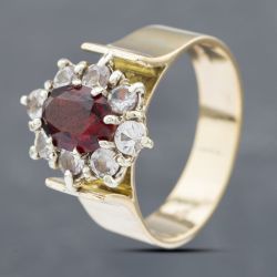 Second Hand 9ct Yellow Gold Garnet & Cubic Zirconia Oval Cluster Ring 41102703