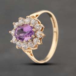 Second Hand 9ct Yellow Gold Amethyst & Cubic Zirconia Cluster Ring 41102733