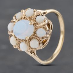 Second Hand Vintage Yellow Gold Opal & Moonstone Oval Cluster Ring 41102884
