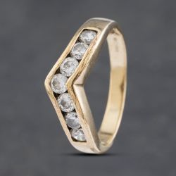 Second Hand 9ct Yellow Gold Cubic Zirconia Channel Set Half Wishbone Ring 41102914