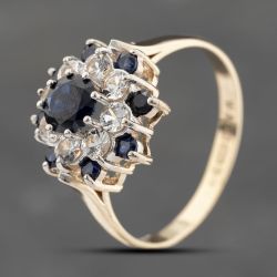 Second Hand 9ct Yellow Gold Blue & White Spinel Cluster Ring 41102917