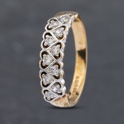 Second Hand 9ct Yellow Gold Cubic Zirconia Hearts Design Two Row Ring 41102960