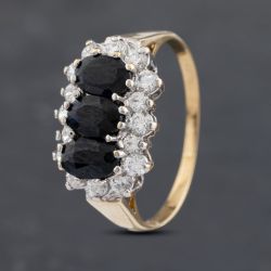 Second Hand 9ct Yellow Gold Sapphire & Cubic Zirconia Cluster Ring 41102963