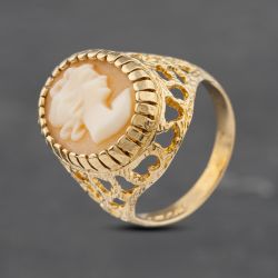 Second Hand Vintage 9ct Yellow Gold Cameo Oval Dress Ring 41103029
