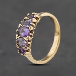 Second Hand 9ct Yellow Gold Amethyst Five Stone Ring 41103055