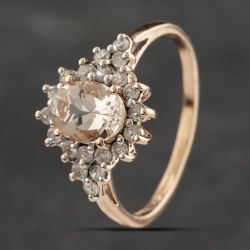 Second Hand 9ct Rose Gold Morganite & Spinel Cluster Ring 41103108