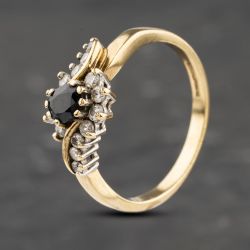 Second Hand 9ct Yellow Gold Sapphire & Cubic Zirconia Twist Cluster Ring 41103112