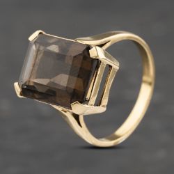 Second Hand Vintage Yellow Gold Smokey Quartz Rectangle Dress Ring 41103114