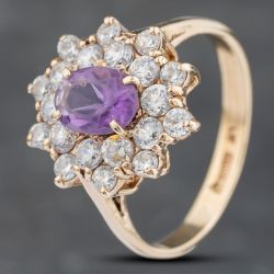 Second Hand 9ct Yellow Gold Amethyst & Cubic Zirconia Cluster Ring 41103171