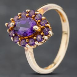 Second Hand 9ct Yellow Gold Amethyst Marquise Shape Cluster Ring 41103174