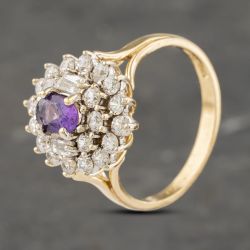 Second Hand 9ct Yellow Gold Amethyst & Cubic Zirconia Tier Cluster Ring 41103195
