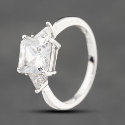Second Hand 9ct White Gold Square & Triangle Cut Cubic Zirconia Three Stone Ring 41103224