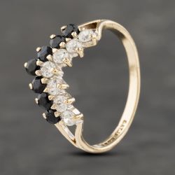 Second Hand 9ct Yellow Gold Sapphire & Cubic Zirconia Two Row Wishbone Ring 41103239
