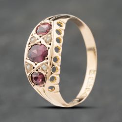 Second Hand Vintage 9ct Yellow Gold Amethyst & Seed Pearl Oval Ornate Dress Ring 41103248