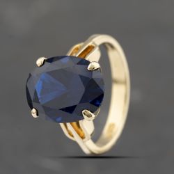 Second Hand 14ct Yellow Gold Synthetic Blue Spinel Oval Dress Ring 41103263