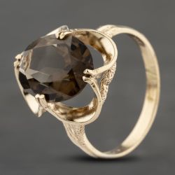 Second Hand 9ct Yellow Gold Smokey Quartz Oval Scollop Design Dress Ring 41103294