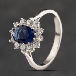 Second Hand 9ct White Gold Cubic Zirconia & Blue Glass Cluster Ring 41103349