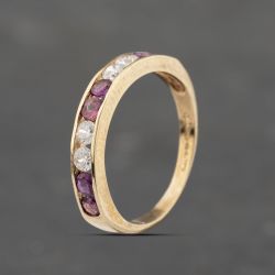 Second Hand 9ct Yellow Gold Ruby & Snythetic Ruby Half Eternity Ring 41103436