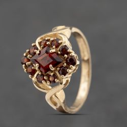 Second Hand 9ct Yellow Gold Garnet Fancy Dress Ring 41103476