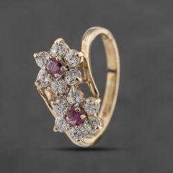 Second Hand 9ct Yellow Gold Ruby & Cubic Zirconia Double Cluster Ring 41103482