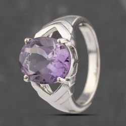 Second Hand 9ct White Gold Amethyst Large Oval Dress Ring 41103508