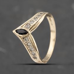 Second Hand 9ct Yellow Gold Sapphire & Cubic Zirconia Half Wishbone Ring 41103528