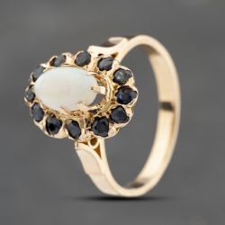 Second Hand Vintage Yellow Gold Opal & Sapphire Oval Cluster Ring 41103566
