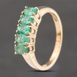 Second Hand 9ct Yellow Gold 0.83ct Emerald Oval Half Eternity Ring 41103596