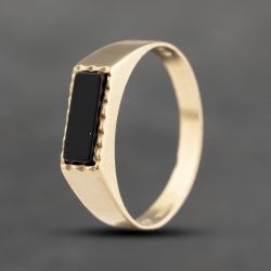 Second Hand 9ct Yellow Gold Onyx Oblong Signet Ring 41103603