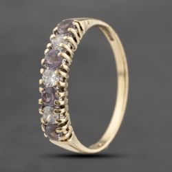 Second Hand 9ct Yellow Gold Amethyst & Cubic Zirconia Half Eternity Ring 41103615