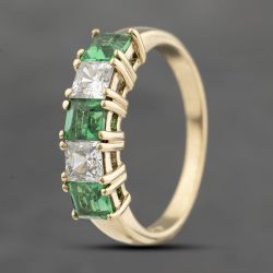 Second Hand 9ct Yellow Gold Paste Green & White Square Five Stone Ring 41103617