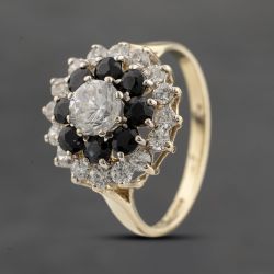 Second Hand 9ct Yellow Gold Sapphire & Cubic Zirconia Round Tier Cluster Ring 41103620