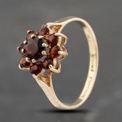 Second Hand 9ct Yellow Gold Garnet Cluster Ring 41103628