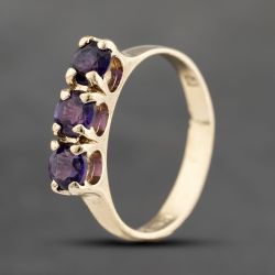 Second Hand 9ct Yellow Gold Amethyst Three Stone Ring 41103634